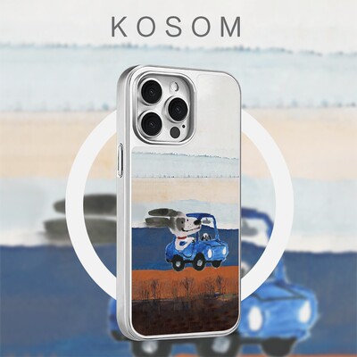 ins可爱油画开车狗磁吸电镀银边软壳适用于苹果13手机壳iPhone16promax亚克力1112小米1415pro华为mate60P70