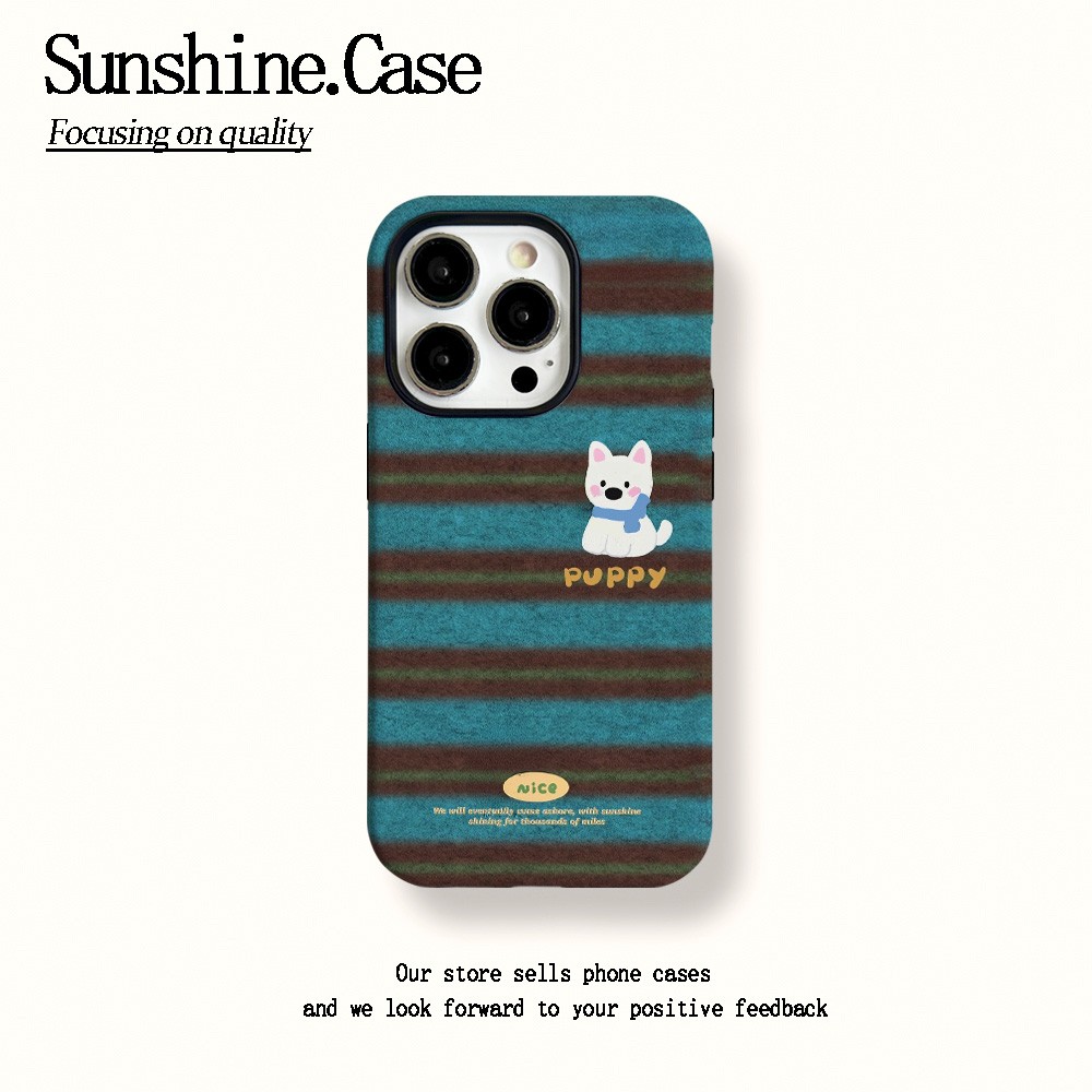 ins风条纹小狗适用于苹果17promax手机壳iPhone16华为小米14plus荣耀13pro12菲林壳二合一x防摔11oppovivo11