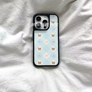 小熊蝴蝶结ins亚克力黑边磁吸适用于苹果iPhone16promax1312pro小米1415Pro华为mate60p70三星S23防摔手机壳