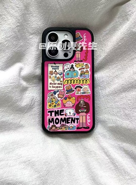 美食欧美女孩亚克力黑边磁吸适用于苹果iPhone16promax1312pro小米1415Pro华为mate60p70三星S23防摔手机壳