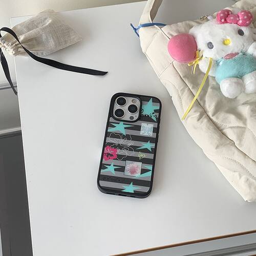 韩ins灰色条纹古早星星黑边磁吸适用苹果iPhone17promax手机壳1615pro小米1415Pro华为mate60p70三星S23防摔