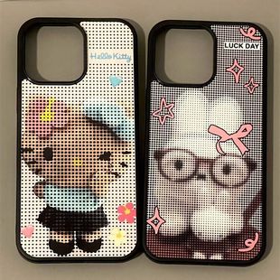 ins马赛克米菲kt亚克力黑边磁吸适用苹果iPhone16promax手机壳1312pro小米1415Pro华为mate60p70三星S23防摔