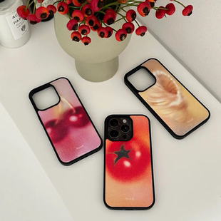 ins樱桃可爱浪漫亚克力黑边磁吸适用苹果iPhone16promax手机壳1312pro小米1415Pro华为mate60p70三星S23防摔