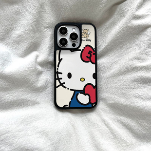 ins风爱心kt猫亚克力黑边磁吸适用苹果iPhone16promax手机壳1312pro小米1415Pro华为mate60p70三星S23防摔