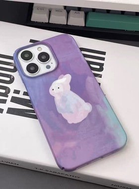 原创紫色油画兔子个性insiphone15pro手机壳苹果13promax菲林12硬壳11小众14plus简约xsmax新款xr11高级感潮