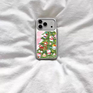 ins风可爱圣诞树kt猫电镀银磁吸适用苹果iPhone17promax手机壳1615pro小米1415Pro华为mate60p70三星S23防摔