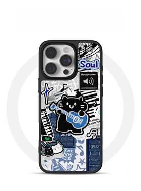 ins风摇滚小黑猫电镀银黑边磁吸适用苹果iPhone17promax手机壳1612pro小米1415Pro华为mate60p70三星S23防摔