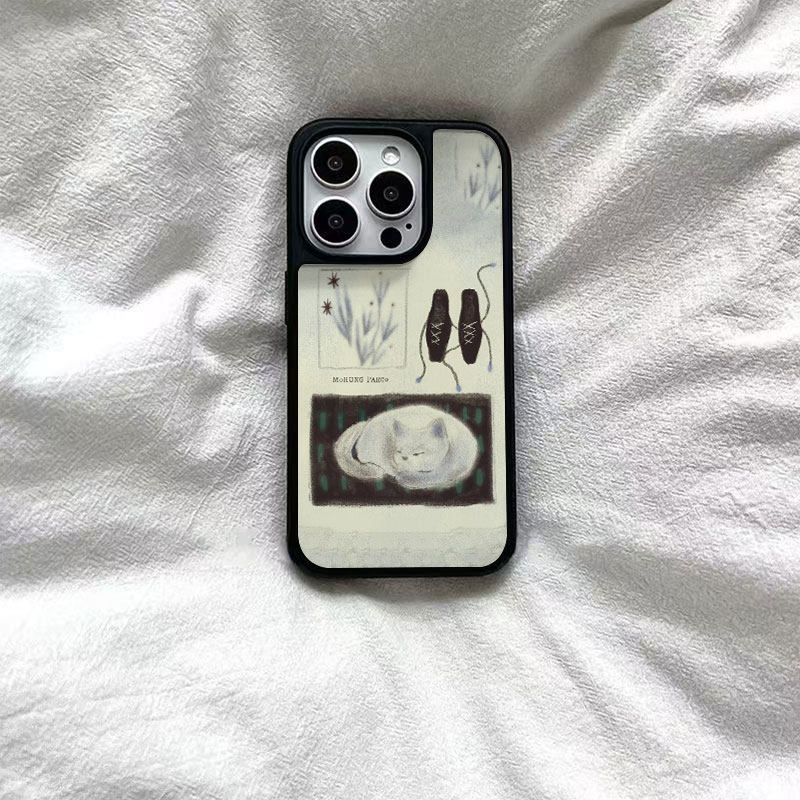 ins风艺术小猫黑边软壳磁吸适用苹果小米iPhone17promax手机壳1613pro小米1415Pro华为mate60p70三星S23防摔