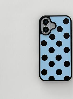 个性蓝色波点ins亚克力黑边磁吸适用苹果iPhone16promax手机壳1312pro小米1415Pro华为mate60p70三星S23防摔