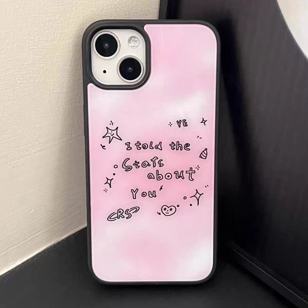 简约粉色英文星星in亚克力黑边磁吸适用苹果iPhone16promax手机壳1315pro小米14Pro华为mate60p70三星S23防摔
