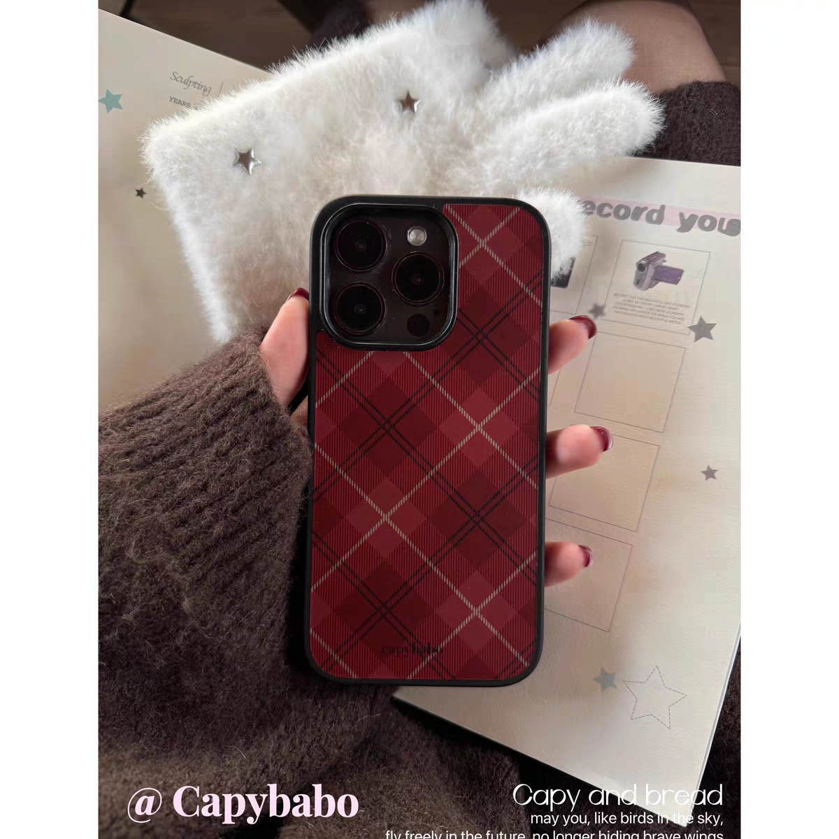 原创红色菱形格纹亚克力黑边磁吸适用苹果iPhone16promax手机壳1315pro小米14Pro华为mate60p70三星S23防摔