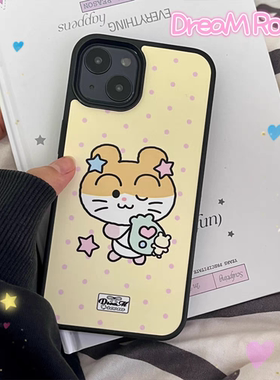 星星小仓鼠淡黄色亚克力黑边磁吸适用苹果iPhone16promax手机壳1312pro小米1415Pro华为mate60p70三星S23防摔