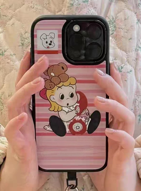 条纹女孩简约ins亚克力黑边磁吸适用苹果iPhone16promax手机壳1312pro小米1415Pro华为mate60p70三星S23防摔