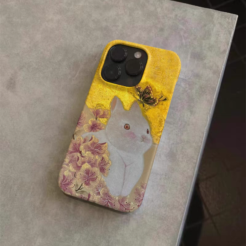 粉花月兔新中式适用于苹果iPhone7/8/X/XR/11/12/13pro/14/15promax创意菲林小众个性男女高级感艺术风手机壳