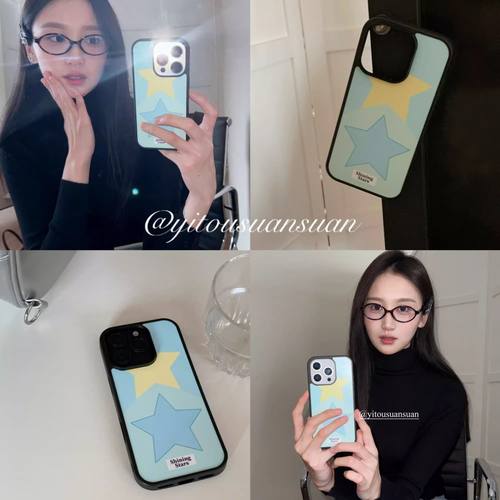 insy2k星星撞色亚克力黑边磁吸适用苹果iPhone16promax手机壳1312pro小米1415Pro华为mate60p70三星S23防摔
