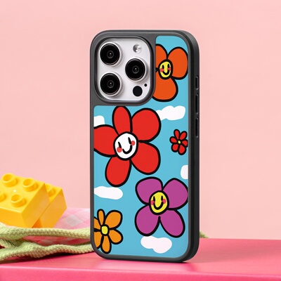 太阳小花ins风亚克力黑边磁吸适用于苹果iPhone16promax1312pro小米1415Pro华为mate60p70三星S23防摔手机壳