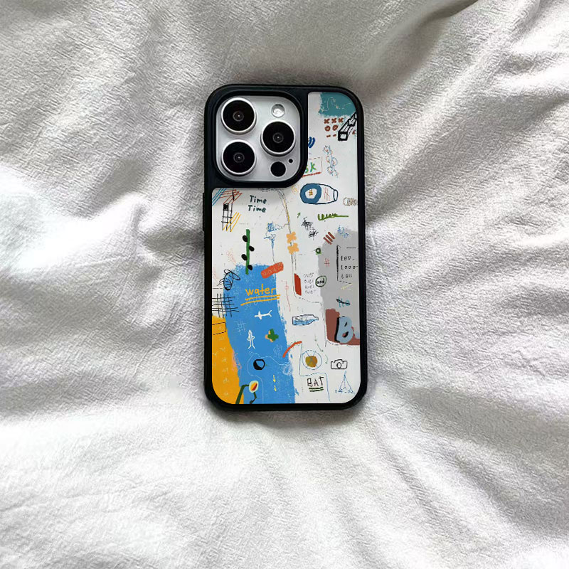 ins风涂鸦蓝色线条黑边软壳磁吸适用苹果iPhone17promax手机壳1615pro小米1415Pro华为mate60p70三星S23防摔
