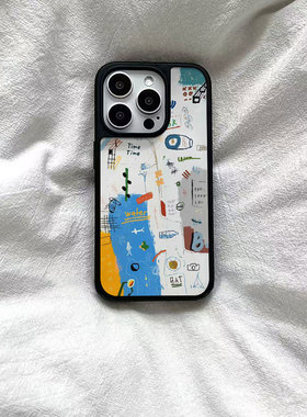 ins风涂鸦蓝色线条黑边软壳磁吸适用苹果iPhone17promax手机壳1615pro小米1415Pro华为mate60p70三星S23防摔