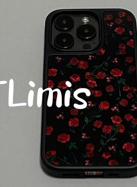 红色满玫瑰可爱亚克力黑边磁吸适用于苹果iPhone16promax1312pro小米1415Pro华为mate60p70三星S23防摔手机壳