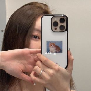 韩系ins小众可爱小猫亚克力黑边适用苹果iPhone16promax手机壳1312pro小米1415Pro华为mate60p70三星S23防摔