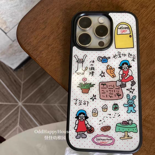 女孩插画种花原创亚克力黑边磁吸适用苹果iPhone16promax手机壳1312pro小米1415Pro华为mate60p70三星S23防摔
