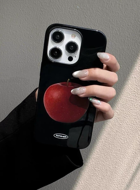 原创个性韩系黑色一个红苹果手机壳菲林壳适用iPhone16promax/15pro/13/14plus手机壳苹果12mini硬XS/8保护套