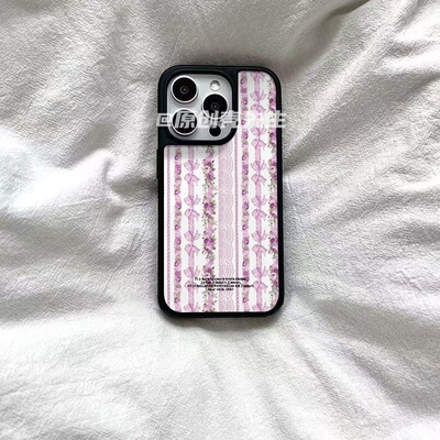 ins条纹碎花原创亚克力黑边磁吸适用苹果iPhone16promax手机壳1312pro小米1415Pro华为mate60p70三星S23防摔