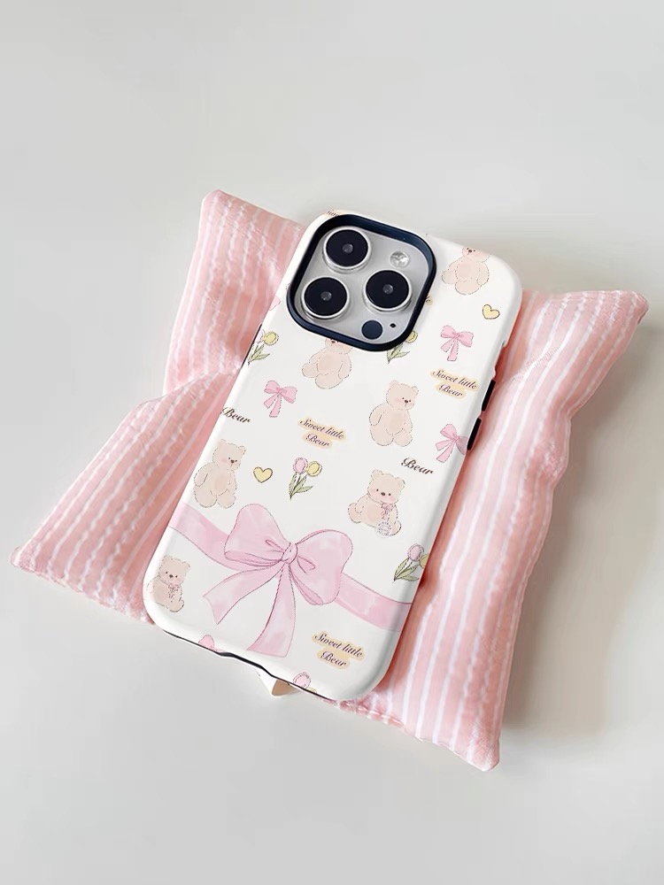 蝴蝶结小熊 适用iphone15Pro手机壳圆边菲林二合一苹果14promax可爱13小众12高级感11韩国ins女款xs不会撞壳