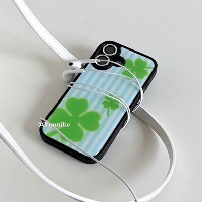 四叶草蓝条纹亚克力黑边磁吸适用于苹果iPhone16promax1312pro小米1415Pro华为mate60p70三星S23防摔手机壳