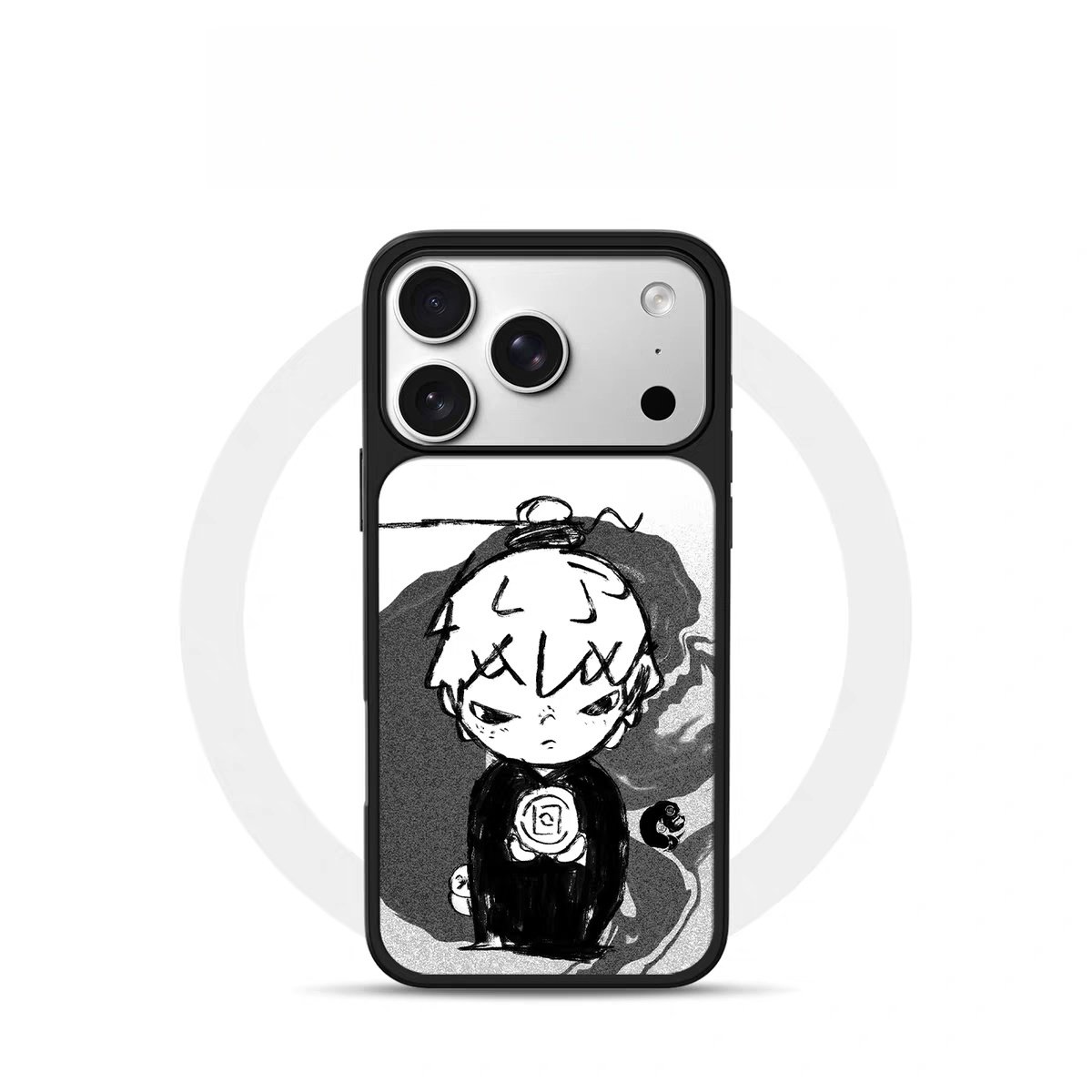 ins复古小野男孩黑边电镀银磁吸适用苹果iPhone17promax手机壳1615pro小米1415Pro华为mate60p70三星S23防摔