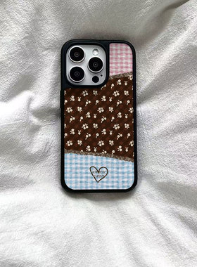 ins风格子爱心碎花黑边软壳磁吸适用苹果iPhone17promax手机壳1615pro小米1415Pro华为mate60p70三星S23防摔