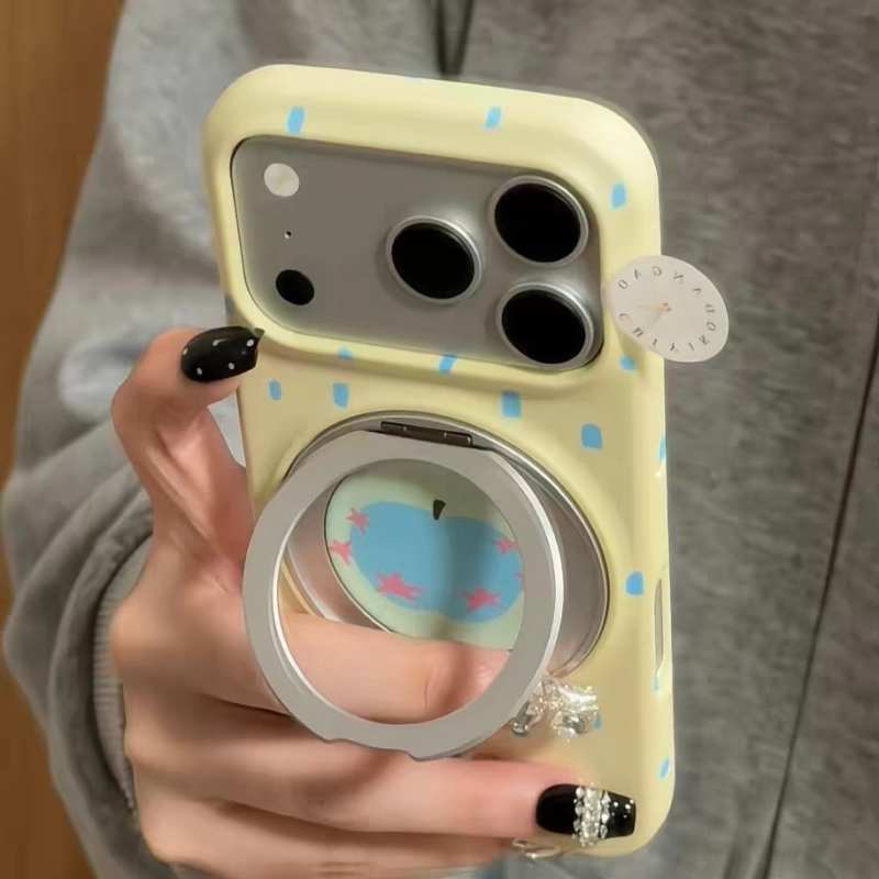 ins复古韩系涂鸦水果旋转支架适用苹果17手机壳iphone16promax菲林硬壳15新款17pro防摔保护套超好看高级感