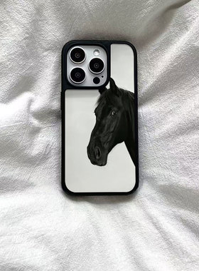 ins风复古个性小马黑边软壳磁吸适用苹果iPhone17promax手机壳1615pro小米1415Pro华为mate60p70三星S23防摔