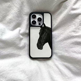 ins风复古个性 小马黑边软壳磁吸适用苹果iPhone17promax手机壳1615pro小米1415Pro华为mate60p70三星S23防摔