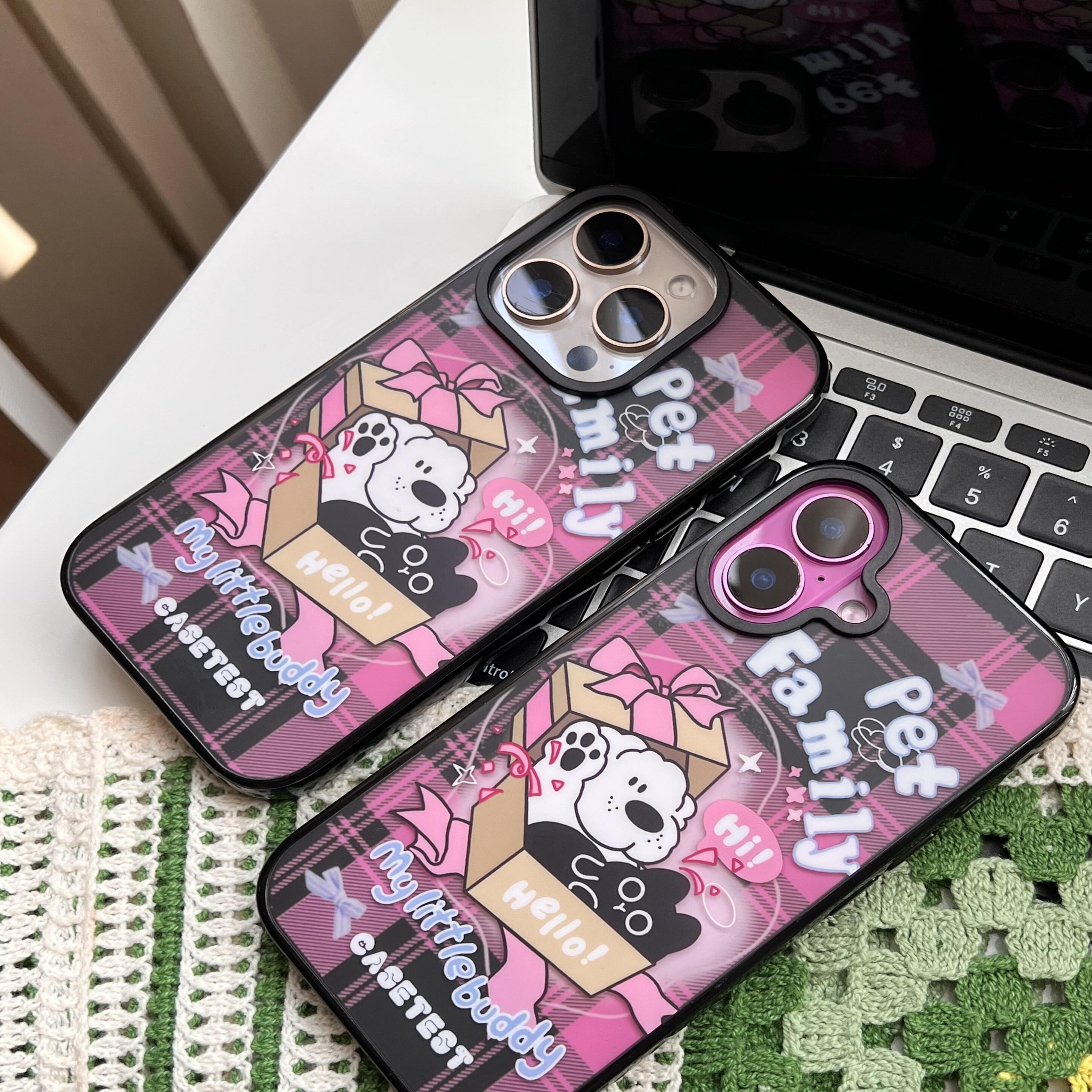 原创个性卡通猫狗ins亚克力黑边适用苹果iPhone16promax手机壳15pro小米14Pro保护套华为mate7060防摔三星S23