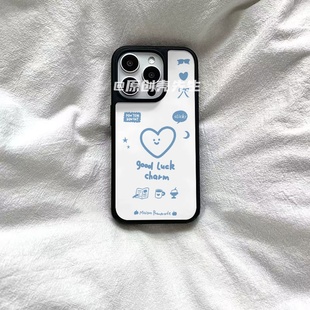 郁金香幸运符原创亚克力黑边磁吸适用苹果iPhone16promax手机壳1312pro小米1415Pro华为mate60p70三星S23防摔