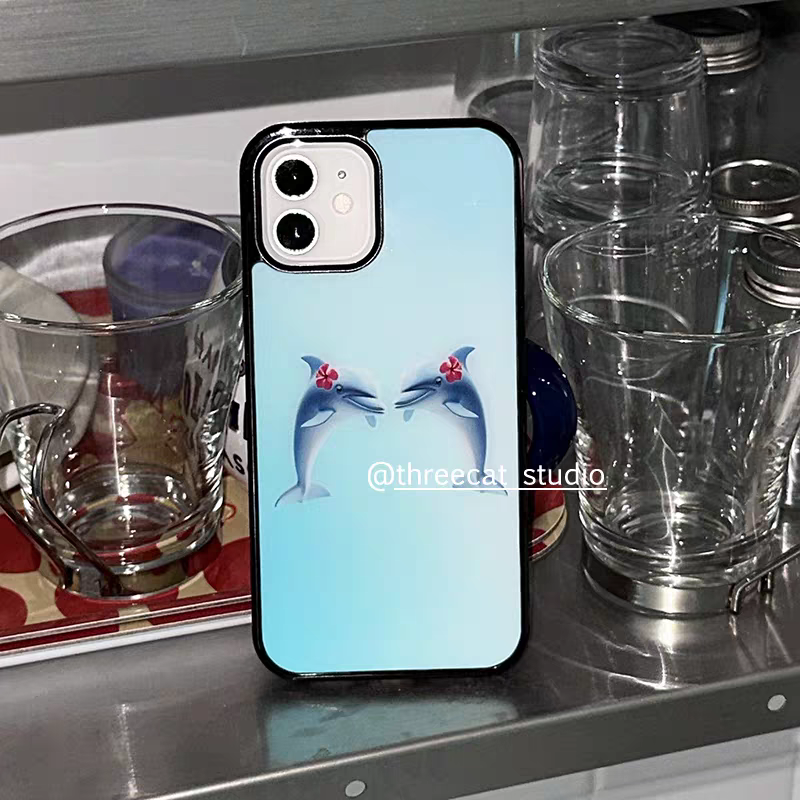 个性可爱两只海豚亚克力黑边磁吸适用苹果iPhone16promax手机壳1312pro小米1415Pro华为mate60p70三星S23防摔