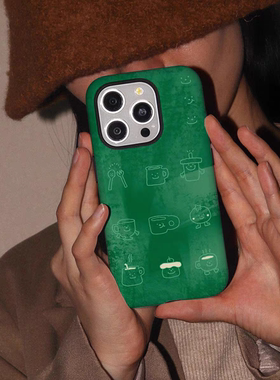 绿色线条杯子韩国菲林壳二合一适用于苹果16promax手机壳iPhone15新款14pro磨砂13pro高级13防摔12日韩11创意
