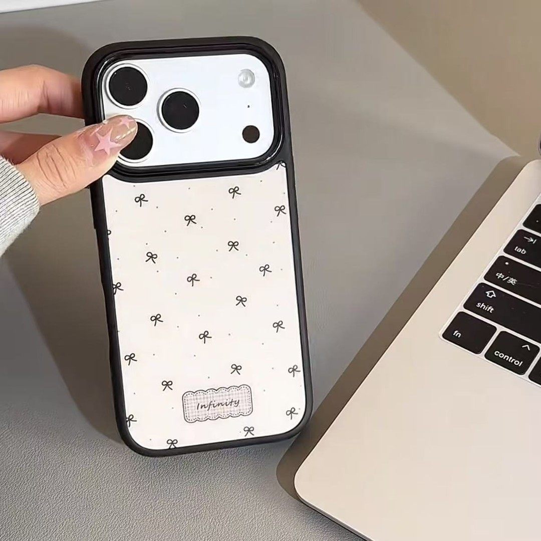 ins古早蝴蝶结标签黑边软边硬背适用苹果iPhone17promax手机壳1615pro小米1415Pro华为mate60p70三星S23防摔