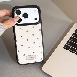 ins古早蝴蝶结标签黑边软边硬背适用苹果iPhone17promax手机壳1615pro小米1415Pro华为mate60p70三星S23防摔