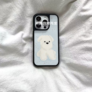 ins泼墨大蓝狗狗亚克力黑边磁吸适用苹果iPhone16promax手机壳1312pro小米1415Pro华为mate60p70三星S23防摔