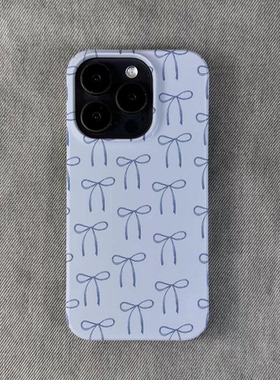 原创蓝色蝴蝶结苹果IPHONE15/14PROMAX菲林手机壳梦幻颜值简约小众安卓X90/80保护壳全包nova12磨砂二合一潮