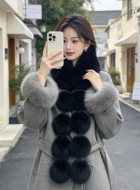 环保狐狸毛毛领围巾加厚保暖双面仿皮草柔软蓬松女冬季围脖磁吸扣