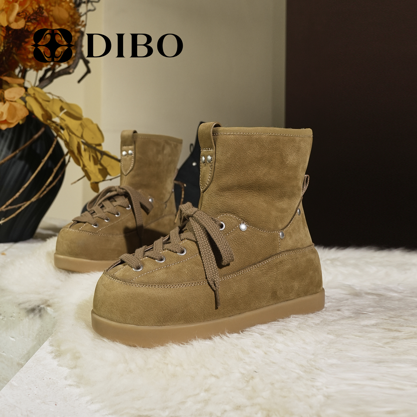 DIBO碲铂加厚羊毛厚底雪地靴女