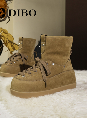 DIBO碲铂商场同款2025年冬季百搭加厚羊毛厚底雪地靴女棉鞋短靴女