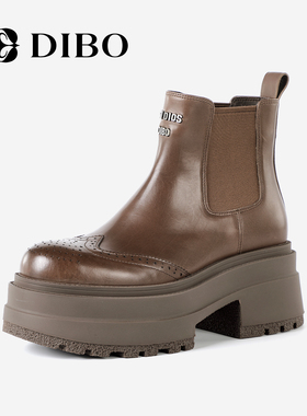 DIBO碲铂时尚加绒切尔西靴2025年冬季新款百搭通勤厚底烟筒短靴女