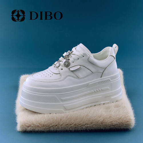 DIBO碲铂真皮厚底小白鞋女