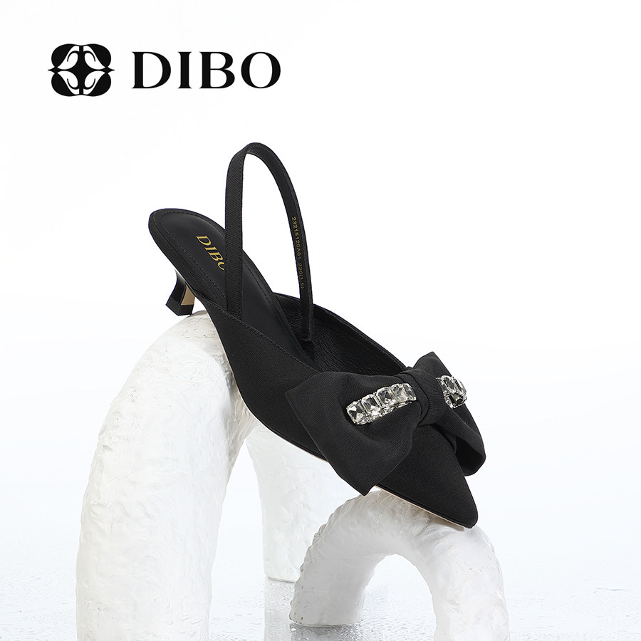 碲铂dibo夏季商场同款女鞋尖头绸布纯色亮钻扣饰细跟浅口凉鞋女