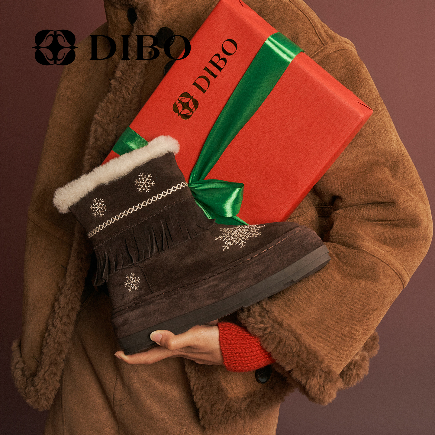 DIBO碲铂民族风加厚羊毛雪地靴