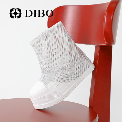 DIBO网纱水钻厚底短靴春季新款